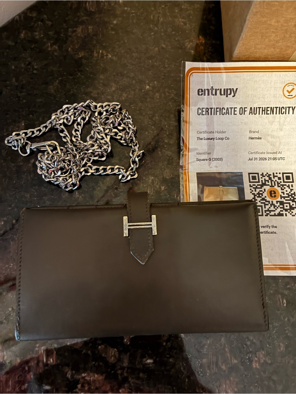 Hermes Bearn Brown Leather Wallet with H Clasp